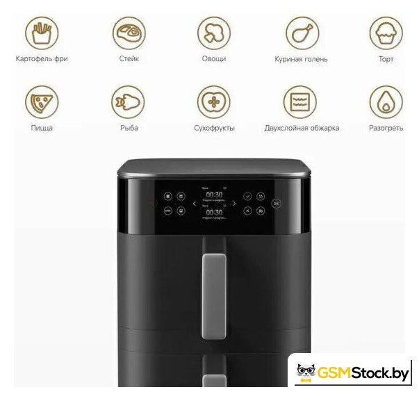 Аэрогриль (аэрофритюрница) Xiaomi Smart Double Stack Air Fryer 12L MAF-DS1201 (евровилка, черный) - Уценка - Грейд С - Изображение №5 — Интернет-магазин gsmstock